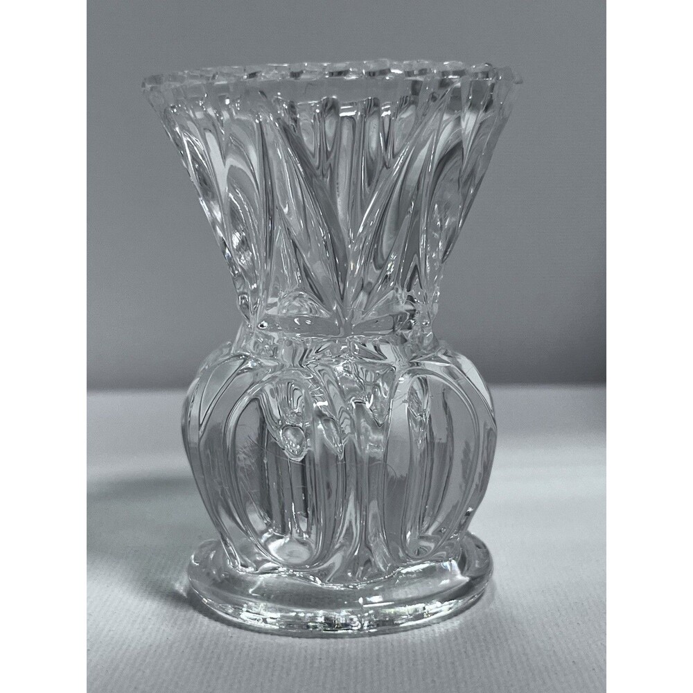 Vintage Crystal 2.5" Mini Bud Vase Toothpick Matchstick Holder Sawtooth Rim